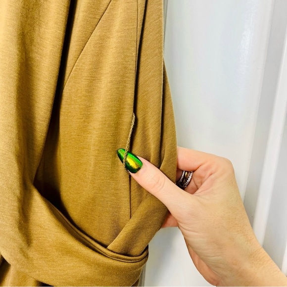 Vince Pima Cotton Jersey Wrap Midi Dress Brown Beige Tank Tie Waist Scoop Neck S - Picture 9 of 10